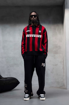 Black Island Pressure Polo-Strickpullover Rot-Schwarz gestreift – Frontansicht | GMILANO Fashion #Farbe_Rot