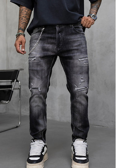 Black Island Destroyed Jeans 17344 Schwarz – Frontansicht, Herren Slim Fit