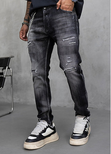 Black Island Jeans 17344 Schwarz – Destroyed-Details am Bein