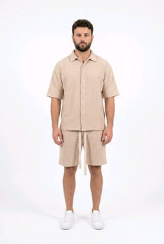 Coordinated Set Short Beige Magic Brothers – 70% Viskose 30% Leinen, Sommeroutfit in Beige, Grössen S–XXL | GMILANO Basel