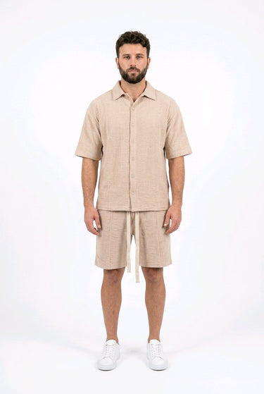 Coordinated Set Short Beige Magic Brothers – 70% Viskose 30% Leinen, Sommeroutfit in Beige, Grössen S–XXL | GMILANO Basel