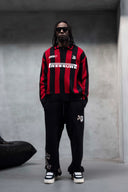 Black Island Pressure Polo-Strickpullover Rot-Schwarz gestreift – Frontansicht | GMILANO Fashion #Farbe_Rot
