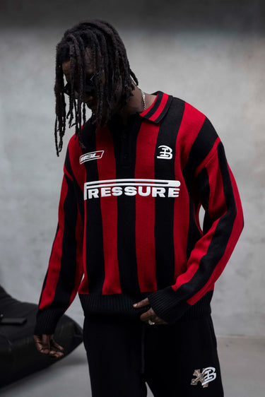 Black Island Pressure Strickpullover Rot-Schwarz – Detailansicht | GMILANO Fashion #Farbe_Rot