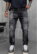 Black Island Destroyed Jeans 17344 Schwarz – Frontansicht, Herren Slim Fit