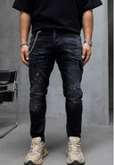 Black Island Jeans 17404 Schwarz mit Farbspritzern – Frontansicht, Herren Slim Fit
