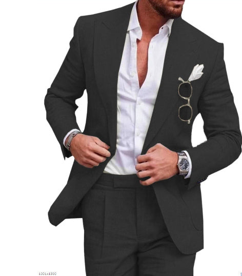 Männer Leinen Anzug Elegant Slim Fit