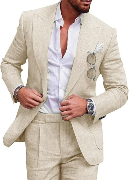 Männer Leinen Anzug Elegant Slim Fit