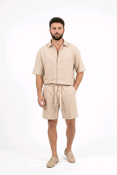Coordinated Set Short Beige Magic Detailansicht – Brothers, Made in Italy, leichtes Sommer-Outfit in Beige | GMILANO Basel